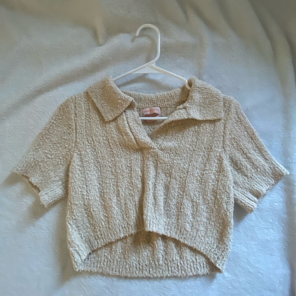 Cream Textured Cropped Top